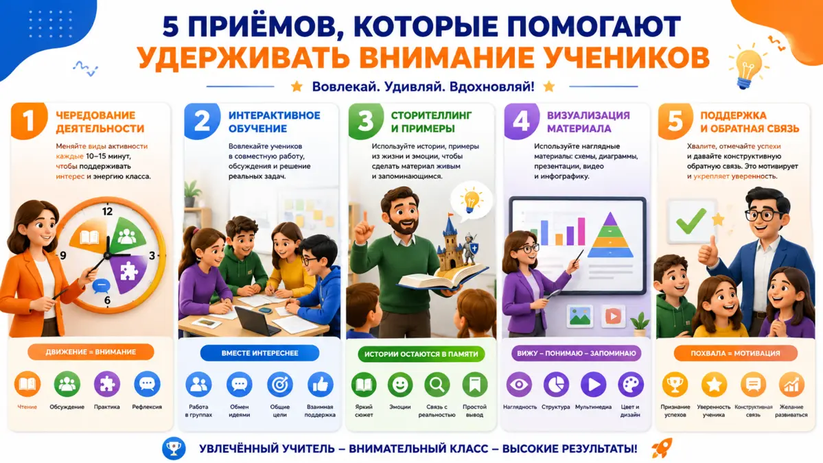 Как удержать внимание класса: 5 рабочих приёмов для учителя