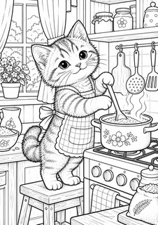 Кошечка готовит еду