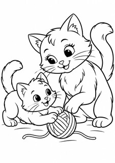 Мама-кошка играет с котёнком
