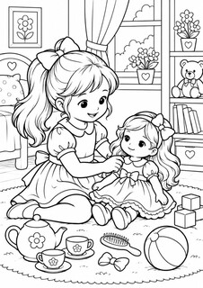 Девочка играет с куклой